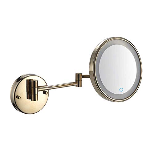 Miroir de maquillage mural pivotant à 360° avec bras extensible couleur or