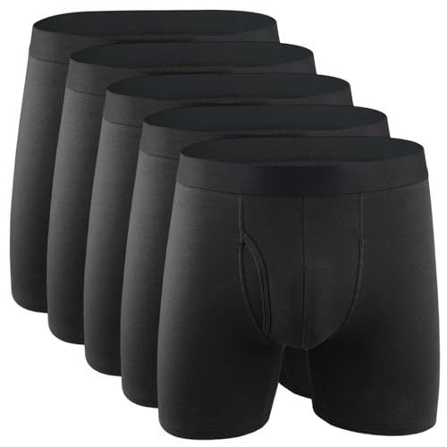 Calzoncillos bóxer de algodón negro para hombre pack de 5 unidades con abertura frontal