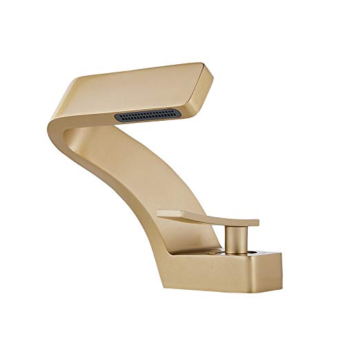 BECOLA Single Hole Bathroom Sink Faucet, Single Handle Hot and Cold Water Mixer Tap, Lavatory Vanity Sink Faucet Including Two US Standard 3/8" Hoses-(Matte Gold)