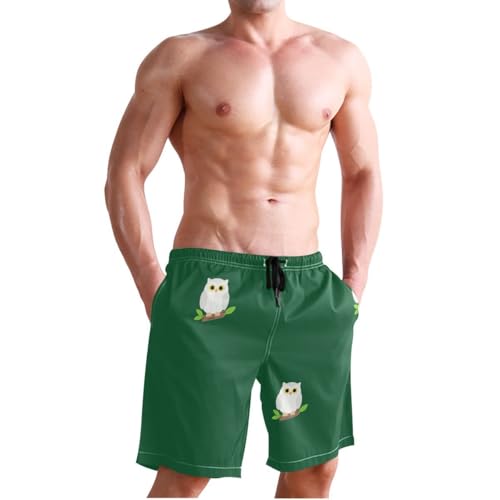 Cute Owl Bird Green Mens Swim Trunks Quick Dry Beach Shorts with Pocket S 23022364