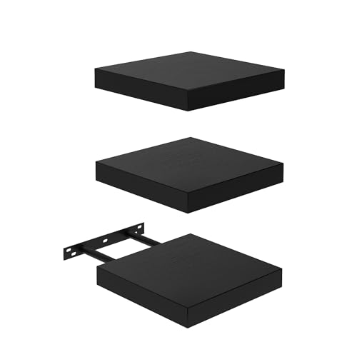 FURNITABLE Estantes Flotantes Estantes de Pared Juego de 3 Compactos de 20 x 20 Cm de Tablero de Fibra de Densidad Media para Salón, Cocina, Pasillo, Negro