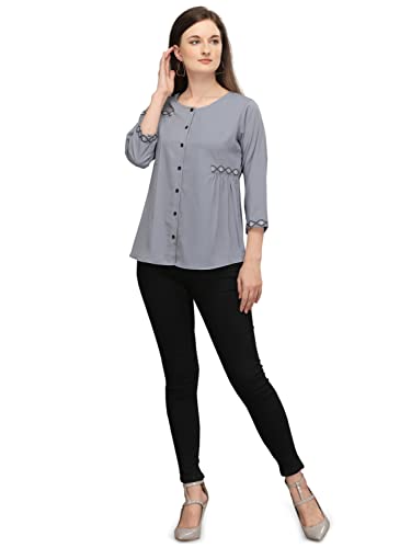 Image of PRETTIFY Women's Regular Fit Embroidered Casual 3 /4 Sleeve Western Top