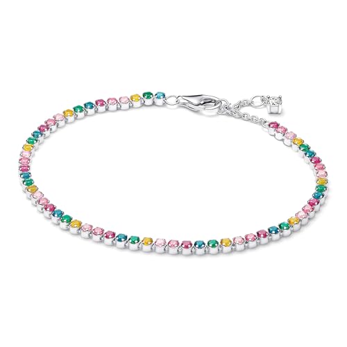 PANDORA Timeless Regenbogen Tennisarmband aus Sterling Silber mit Zirkonia und künstlichem Kristall Kompatibel Moments Größe: 20cm 593927C03-20