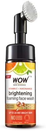 WOW Skin Science Brightening Vitamin C & Niacinamide Foaming Face Wash | For Brighter Glow | Built-in Brush for Deep Cleansing | Brightens & Evens Out Skin Tone | Face Wash for Women & Men | 150ml