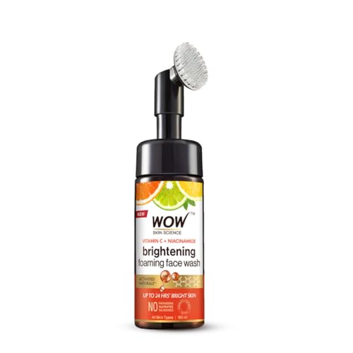 WOW Skin Science Brightening Vitamin C & Niacinamide Foaming Face Wash | For Brighter Glow | Built-in Brush for Deep Cleansing | Brightens Skin Tone & Reduces Pigmentation | Face Wash for Women & Men | 150ml