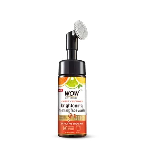 WOW Skin Science Brightening Vitamin C Foaming Face Wash with Built-In Face Brush for Deep Cleansing - No Parabens, Sulphate, Silicones & Color, 150 ml