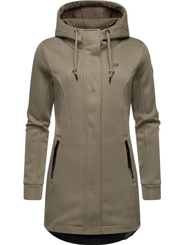 Ragwear Damen leichter Rippstrick-Übergangsmantel lang windabweisend mit Kapuze Letti Bonded Mocca24 Gr. S