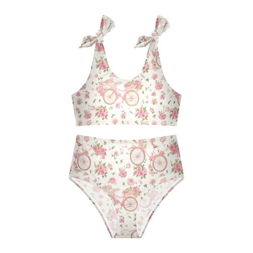 Wusikd Vintage Pink Bicycle Girls Swimsuits Two Piece Roses Swimwear Bikini Set for for Girls Size 3T3