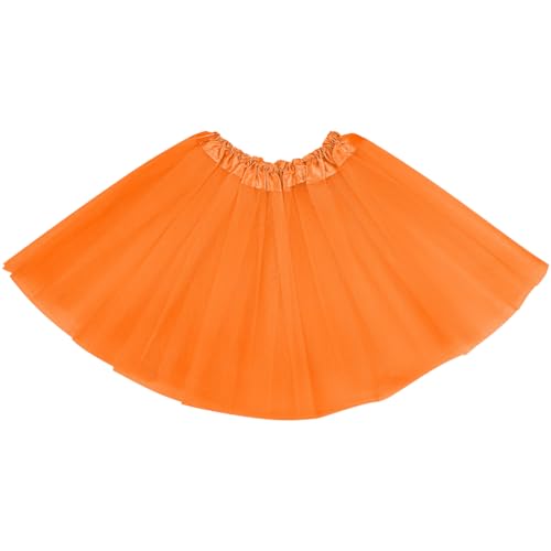 AYBUY Tutu Elastico Tul 30 CM de Longitud para niña, Faldas de Baile de Ballet de Tul 3 Capas, NiñA Estrella Fiesta Baile Ballet Tutú Falda para Danza Rendimiento Fiesta, Carnaval, Naranja