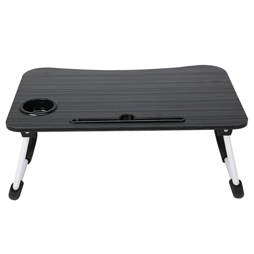 Image of Study Table Foldable Wooden Laptop Bed Tray Table, Multifunction Lap Tablet Desk with Cup Holder, Perfect for Eating Breakfast, Reading Book, Working, Watching Movie On Bed(Black), 59.7 cm