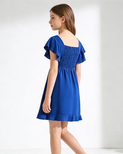 Coedody Girls Navy Blue Dress for Girls 6-14Y Tween Flutter Sleeve Graduation Church Party Dress — view 5