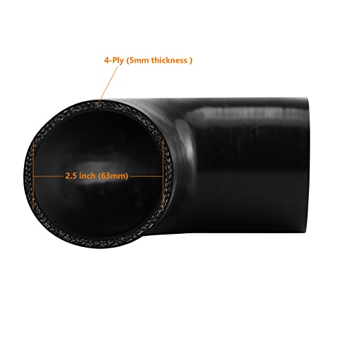 Ucreative 90 Degree Elbow ID: 2.5"(63mm) 4-Ply High Performance Coupler Silicone Hose for Vehicle with T-Bolt Clamp