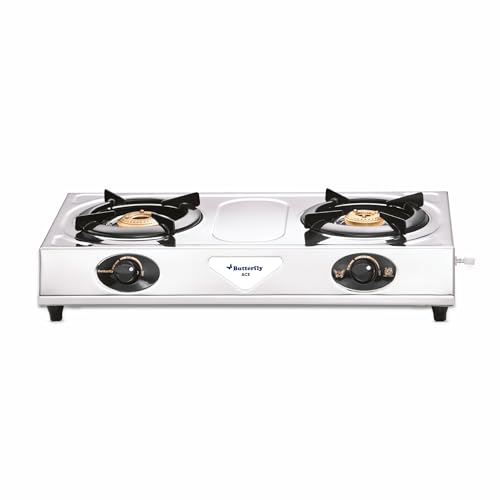 Image of Butterfly Ace 2 Burner Stainless Steel Gas Stove | Sturdy Pan Support| Rubber Legs| Silver