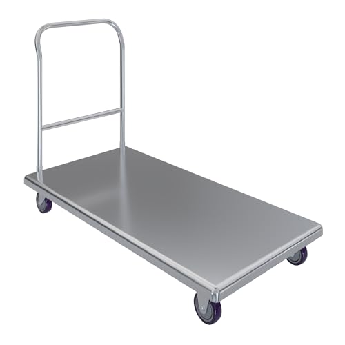 AmGood Stainless Steel Platform Cart. 24 in. Wide x 48 in. Long x 32 in. High. Push Dolly Flatbed Cart with Handle.