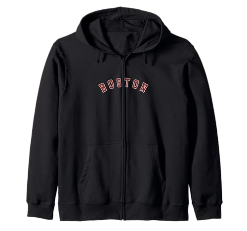 Boston Varsity Style Rojo Texto Blanco Contorno Hombres Mujeres Niños Sudadera con Capucha