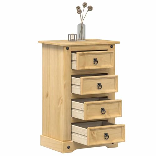 Mokuyary Table de Chevet Corona 53x39x84 cm Bois de pin Massif Table d'appoint Bout de Canapé, Armoire Latérale Montage Facile pour Chambre, Salon