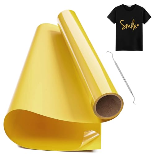 Hengrongshen Rouleau Vinyle Thermocollant pour Tissus Or, 30,5 CM x 150 CM Thermocollant Flex avec Crochet, Flex Thermocollant pour Tissus, Cri-cut et Silhouette Cameo...
