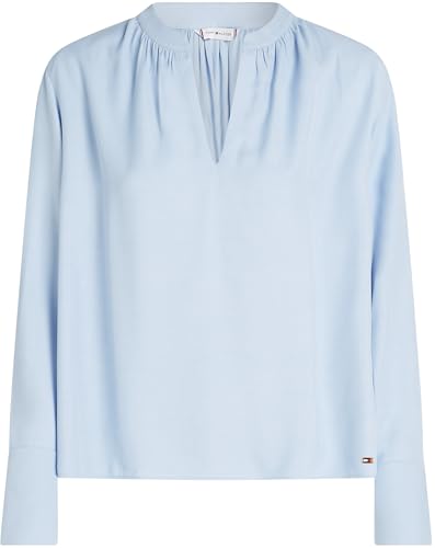 Tommy Hilfiger Damen Bluse Soft Viscose mit V-Ausschnitt, Blau (Breezy Blue), 44 – Ansicht 4