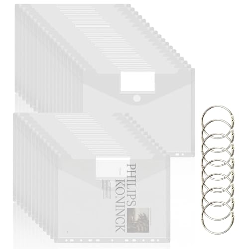 Yeria 30 unidades A4 portadocumentos con anillas sueltas y bolsa para etiquetas, carpeta de documentos A4 para archivar con 11 orificios, carpeta transparente para organización de documentos