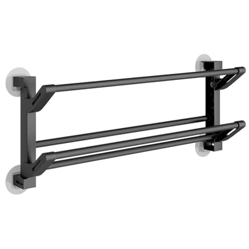 Geejia Shoe Rack,Wall Mounted Shoe Rack,2 Tier Folding Shoe Rack Space Saving Door Shoe Rack Without Drilling Wall Mounted Shoe Holder, Plastic and Metal Tubes - Black 50CM