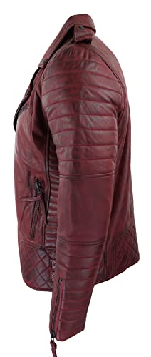 TruClothing Mens Biker Jacket Cross Zip Black Wine Retro Vintage Tailored Fit Rock Punk4