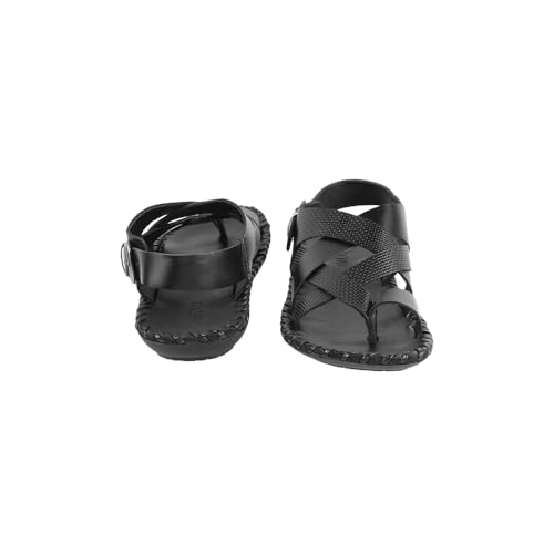 Image of Metro Men's Cross Strap Textured Leather Cushioned Casual Sandals