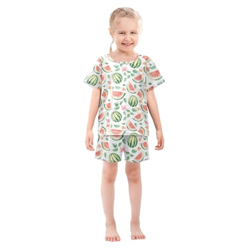 Watermelon Leaves Cute Pattern Summer Cute Pajama Sets, Short Sets for Daily Wears and Sleep Wears3