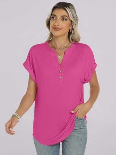 Image of ANRABESS Womens Short Sleeve Henley Tops V Neck Dressy Casual Blouses Summer Trendy Tee Shirts 2026 Vacation Fashion Clothes