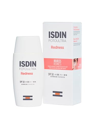 ISDIN Fotoultra Redness SPF 50, Protector Solar Facial de Textura Fluida para Piel Sensible con Alta Protección UV SPF 50, PA++++ y HE-VL que Corrige y Ayuda a Prevenir Rojeces de la Piel, 50 ml