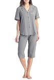 Picture of Fishers Finery Women's EcoFabric Capri Pajama Set; Button Down,Light Heather Gray,XX-L