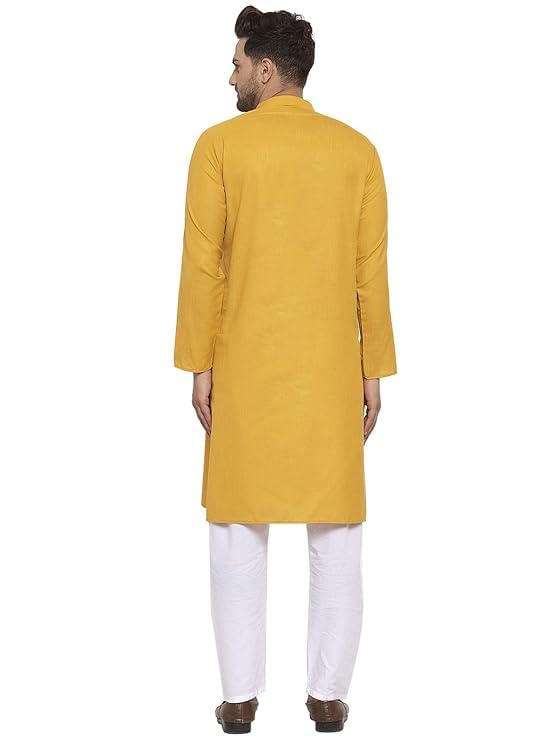 Solid Black Cotton Kurta With White Drawstring Pyjama Set | Long Sleeve Ethnic Wear Festive And Casual Events For Men3