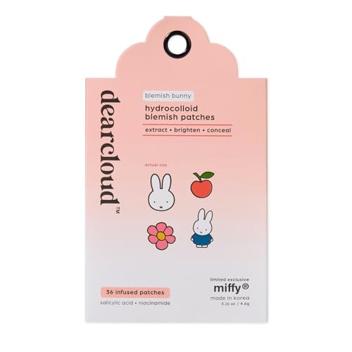 dearcloud Miffy Blemish Bunny Hydrocolloid Blemish Patches Refill Set – Pimple Patches for Face, Acne Spot Treatment With Niacinamide & Salicylic Acid (36 Count)