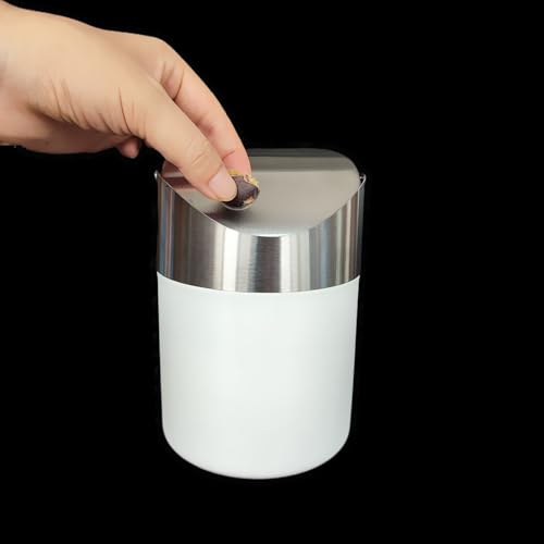 Caneca de basura pequeña de acero inoxidable blanca miniatura 5
