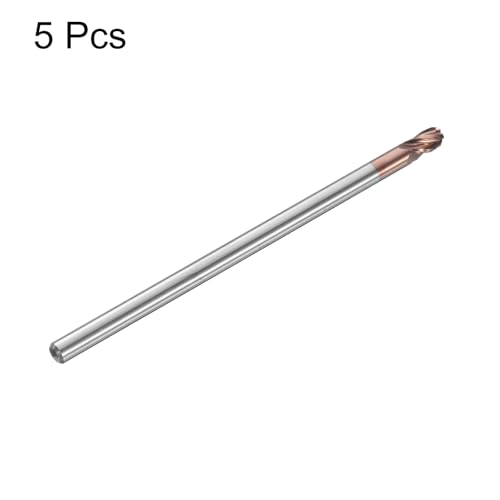 Image of HARFINGTON 5 Pcs Ball Nose End Mill 4 Flute 1 /8 inch Diameter 1 /8 inch Shank Tungsten Carbide TiAlN Coated Spiral CNC Router Bits 1 /4 inch Cutting Length Single End Ball for Carving Engraving Grinding