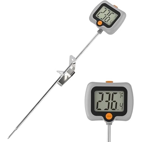 KT THERMO Digital Candy Thermometer, LCD Instant Read Food Meat Thermometer with 10" Probe and Pot Clip for Candy Making, Kitchen Accessories, Baking Tools（Grey） Cover
