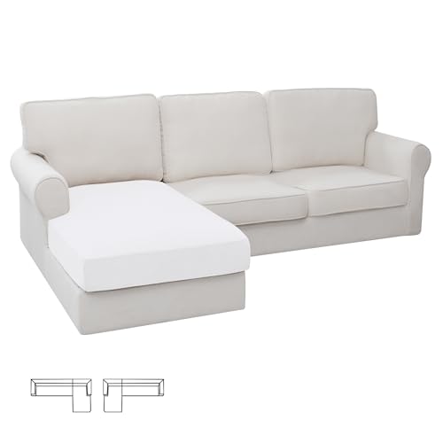 Image of Easy-Going Stretch 1 Piece Chaise Lounge Cushion Slipcover | Sectional Couch Covers L Shape Separate Cushion Couch Seat Chaise Cover for Both Left /Right Sectional Couch Snow White
