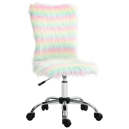 HOMCOM Silla de Oficina Giratoria Silla de Escritorio sin Brazos con Altura Ajustable Tapizado en Felpa y Respaldo Alto Silla de Estudio Carga 120 kg Multicolor