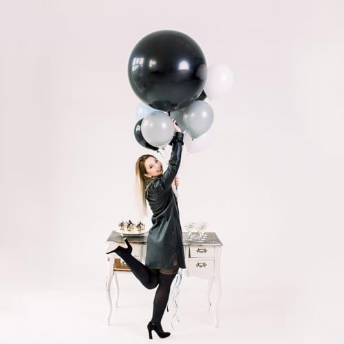Image of Black Balloons Party Decorations 10 Pack 36 inch Round Halloween Latex Balloons for Black Themed Wedding Graduation Anniversary Birthday Party Backdrop Decorations