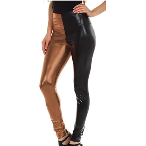 Pantalones ajustados de talle alto elásticos en dos tonos de piel sintética