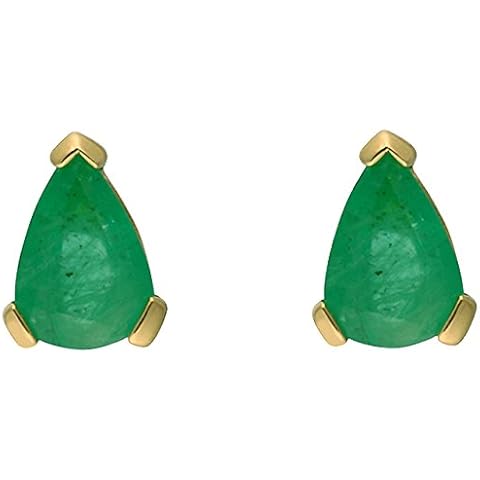 Ivy Gems 9ct Yellow Gold Emerald Tear Drop Stud Earrings Cover