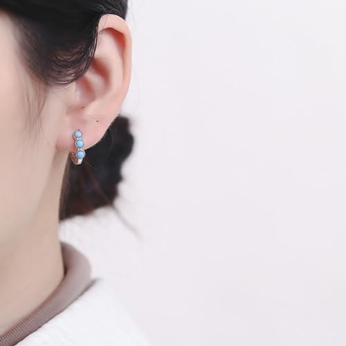 Kokoma Round Turquoise Small Hoop Earrings 925 Sterling Silver for Women Girls Minimalist Huggie Hoops Cartilage Earrings Hypoallergenic Ear Jewelry2