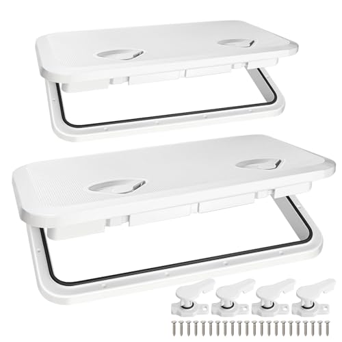 CLLOMAGY Marine Boat Hatch Lid,Marine Deck Access Hatch & Lid,White Rectangle Boat Access Door Deck Cover for Bass/John/Fishing/Skiff/Sailboat/Yacht & RV/Camper Van, 24” X 14” + 17.3” X 12.4”-2PCS