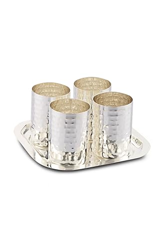 Image of Silverglow Krush Tray Glass Set | Silver Plated Glass Set of 4 with Tray | Juice, Water, Beverages Serving Set | Tableware Set | Perfect Diwali, Office, Wedding Return Gift Item
