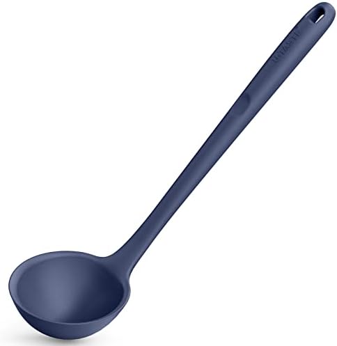 13 inch Silicone Soup Ladle: U-Taste 600ºF Heat Resistant 4 oz Large Non-stick Seamless Rubber Kitchen Deep Serving Spoon with Non-slip Solid Long Handle for Cooking Sauce Stews Gravy(Midnight Blue)