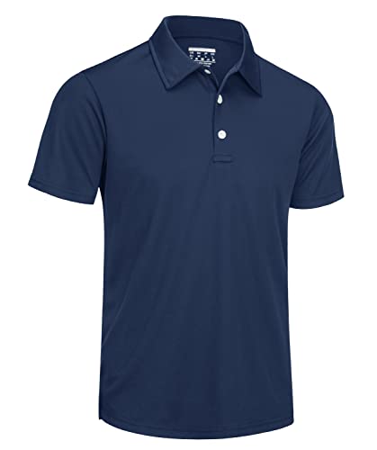 TACVASEN Polo Homme Manches Courtes Polo Golf Homme Slim Fit Chemise Ete Anti Transpirant T Shirt Respirant Travail Léger Cargo (L, Bleu Marine)
