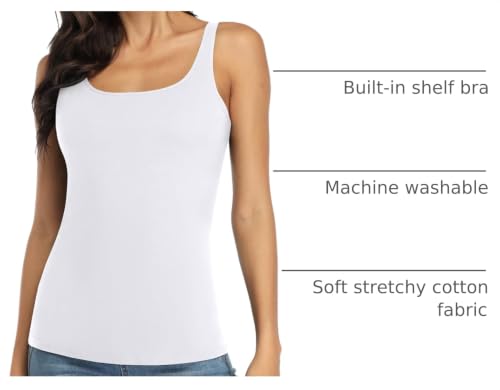Image of V FOR CITY Women's Cotton Tank Top with Unpadded Shelf Bra Adjustable Wide Strap Camisole Summer Basic Udershirts