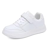DSWED White Kids Tennis Shoes for Boys Girls Leather wear Athletic Fashion Sneakers Running Shoes Big Kid Size 4 M US