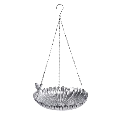 VCUTEKA Hanging Bird Baths for Outdoors, Metal Bird Bath for Outside Birdfeeder for Garden, Patio, Back Yard Decoration, Silver
