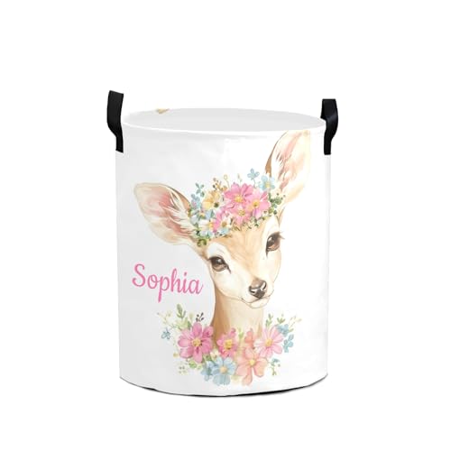 Deer Pink Florals Laundry Basket Hamper Large Storage Bin with Handles for Gift Baskets, Bedroom, Clothes