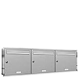 AL Briefkastensysteme, 3er Unterputzbriefkasten, Briefkasten rostfrei, 3 Fach Briefkastenanlage modern, Edelstahl Postkasten